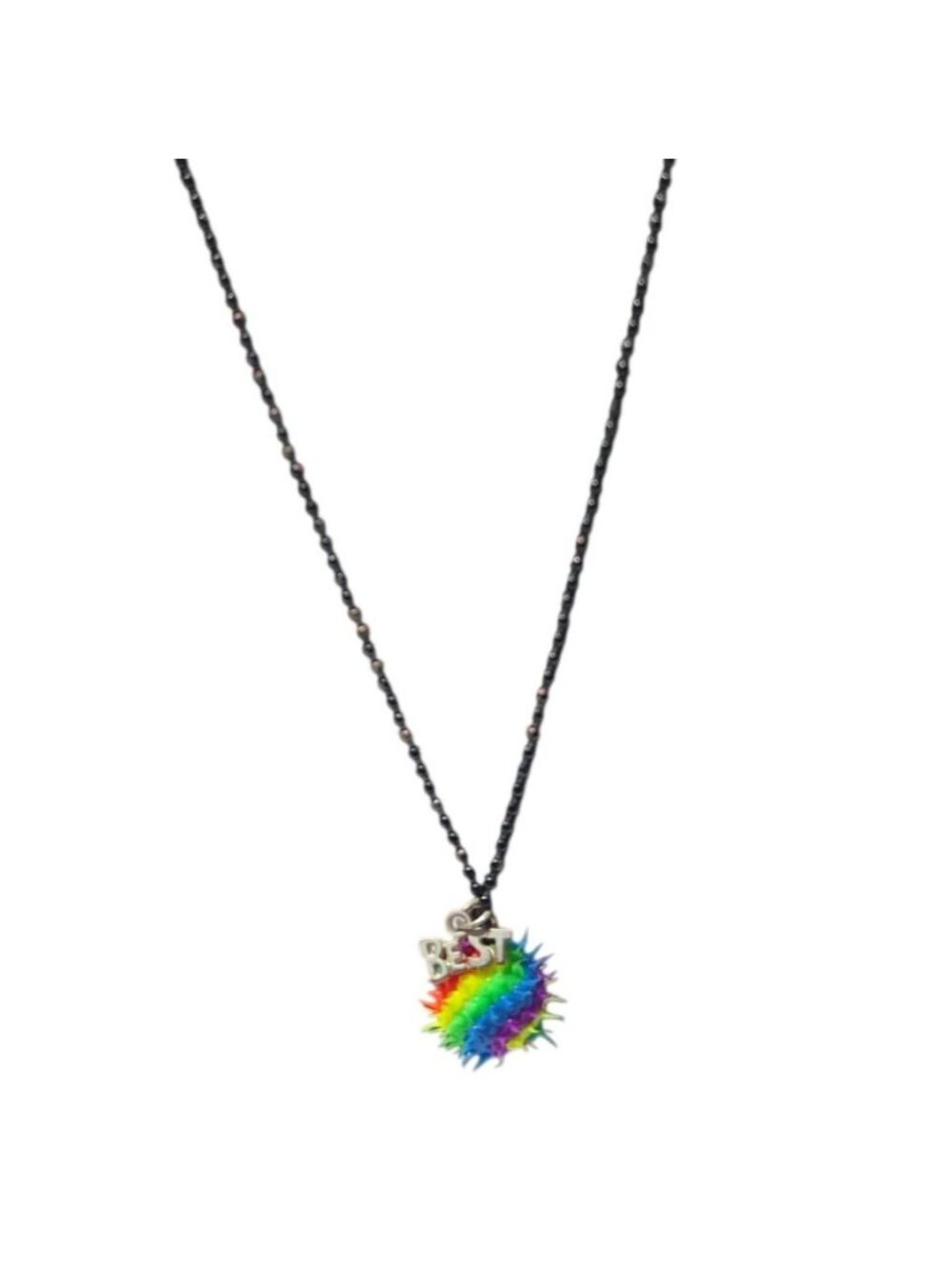 Vintage Claires Rainbow Spiked Best Pendant Necklace Black Beaded Chain Retro